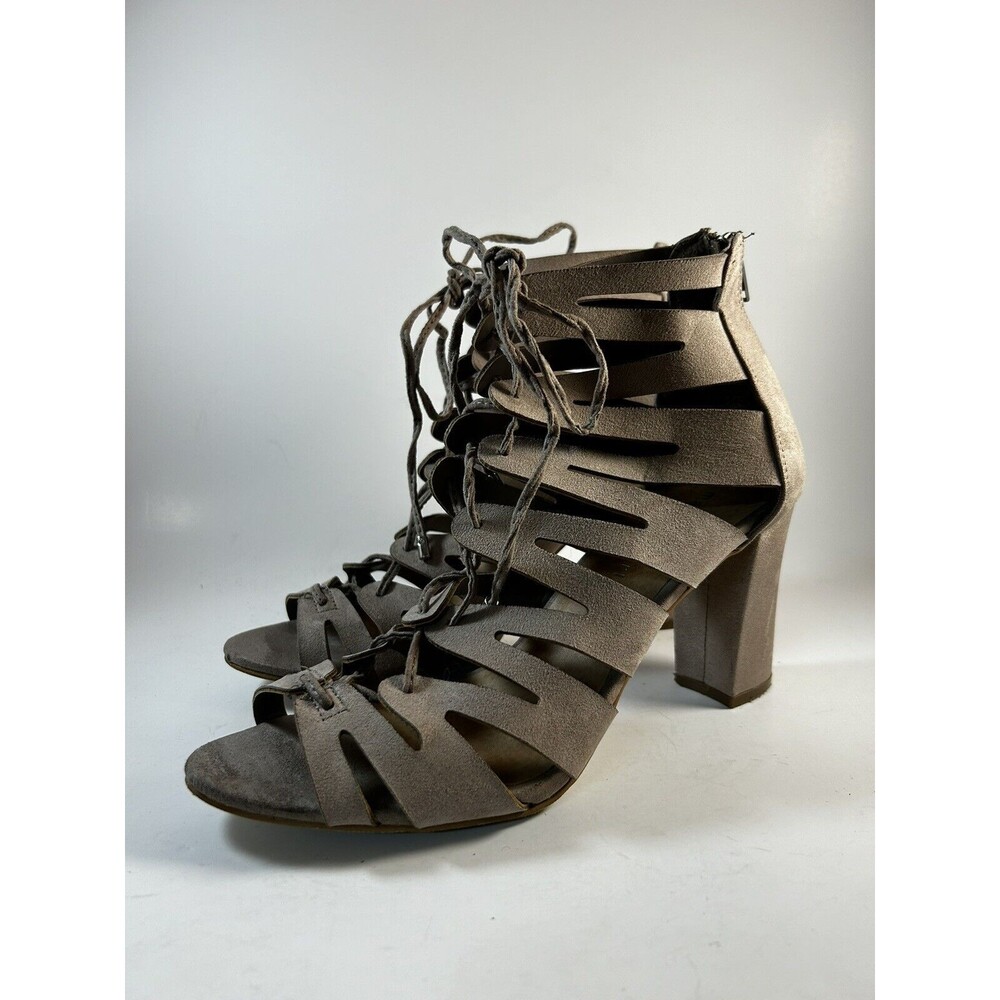 Madden Girl Banerrr Tan Gladiator Lace Up Peep Toe Sandals Size 8.5